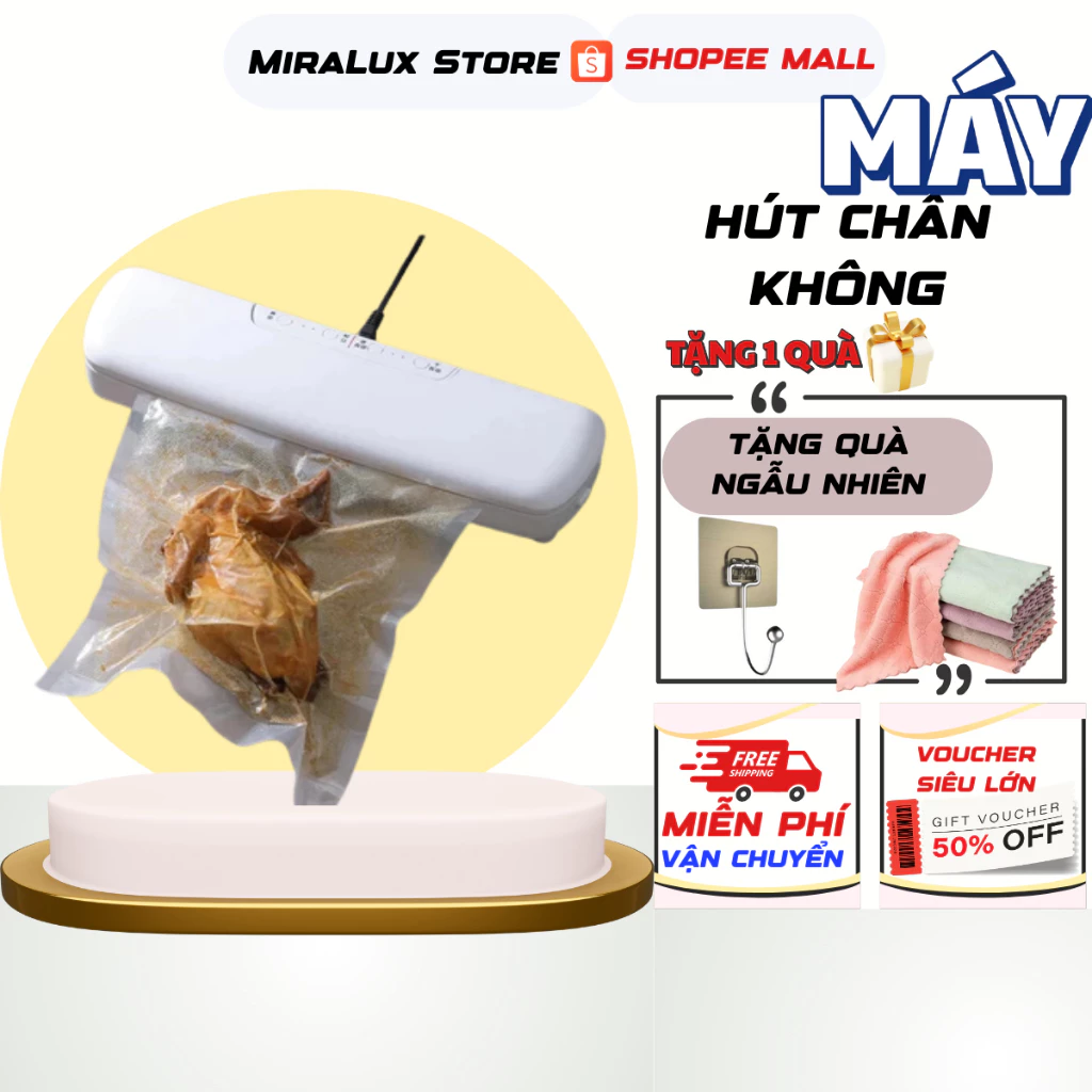Máy Hút Chân Không Tự Động 2in1 Kiêm Máy Hàn Miệng Bảo Quản Thực Phẩm Không Kén Túi, Bảo Hành 12T.