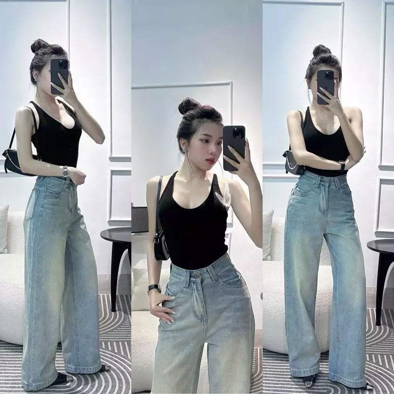 YURI JEANS - Quần Jean Nữ Ống Suông Màu Nhạt May Viền Túi Kiểu (Mã66)