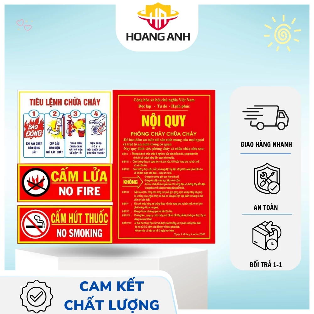 Bộ tiêu lệnh nội quy PCCC và biển cấm các loại, chất liệu tôn thép chống rỉ, chất lượng cao