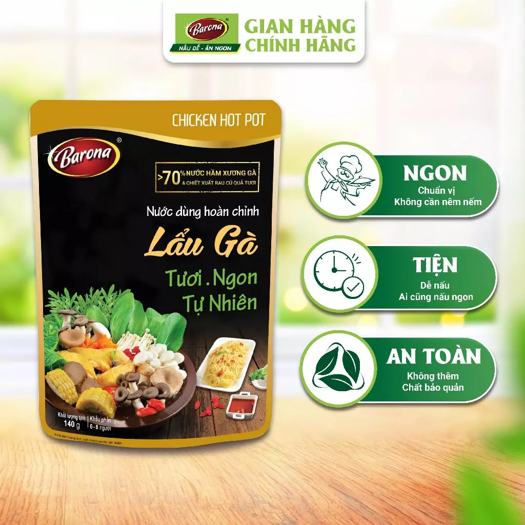 Hộp 10 gói gia vị nấu Nước Dùng hoàn chỉnh Barona - Lẩu Gà 140g/gói