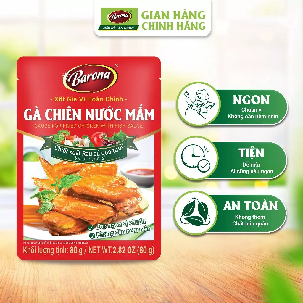 Hộp 20 gói Xốt Gia Vị hoàn chỉnh Barona - Gà Chiên Nước Mắm 80g/gói, ướp chuẩn vị