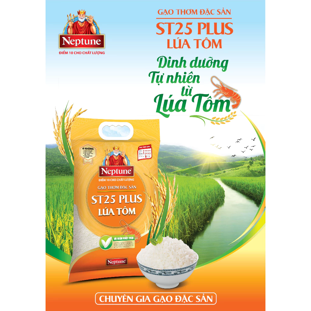 Gạo Thơm Đặc Sản Neptune ST25 Plus Lúa Tôm 5 kg