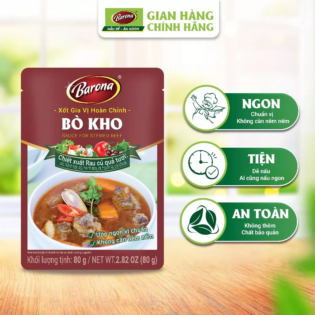 Gói Xốt Gia Vị hoàn chỉnh Barona - Bò kho 80g/gói, ướp chuẩn vị
