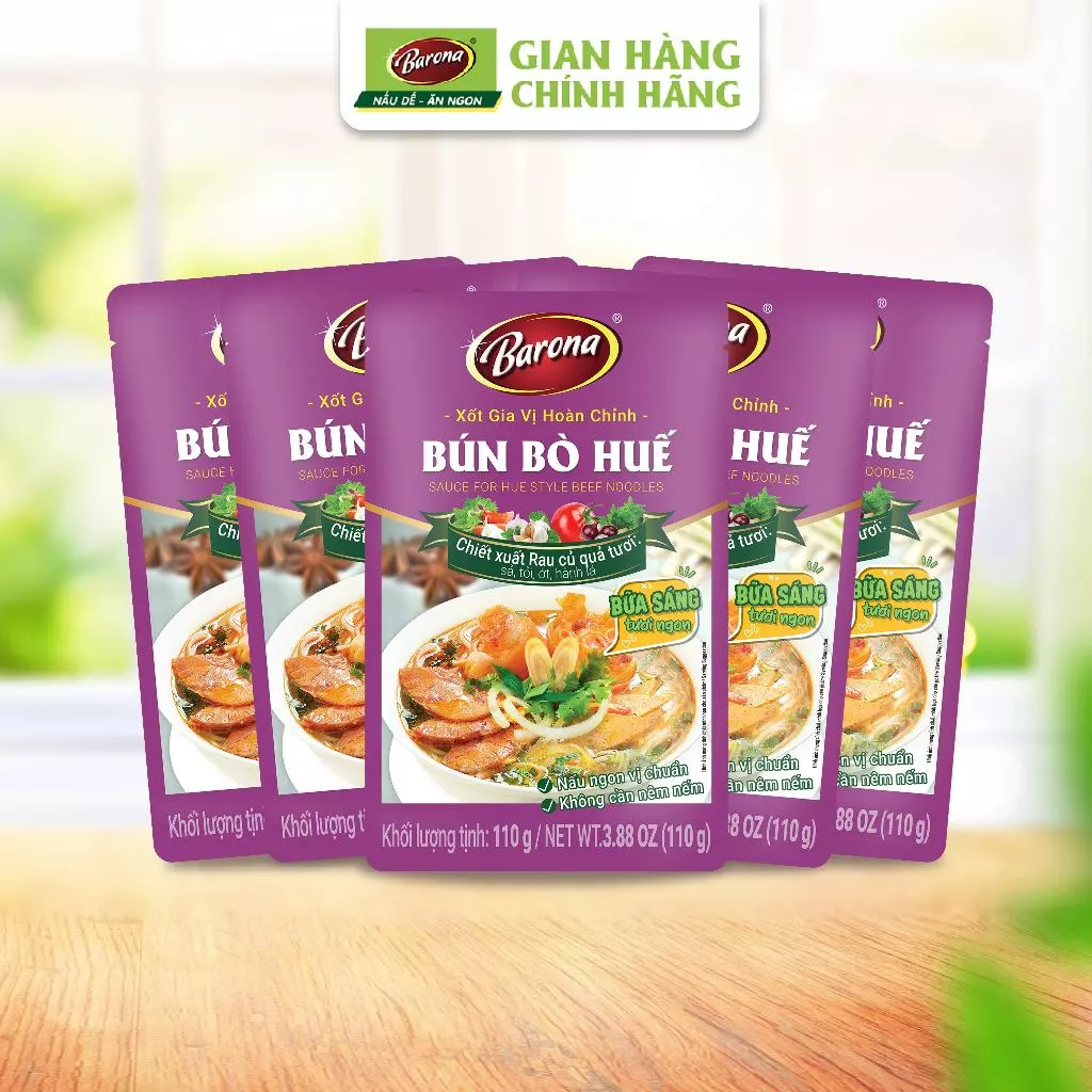 Bộ 5 Gói Xốt Gia Vị Hoàn Chỉnh Barona - Bún Bò Huế 110g/gói