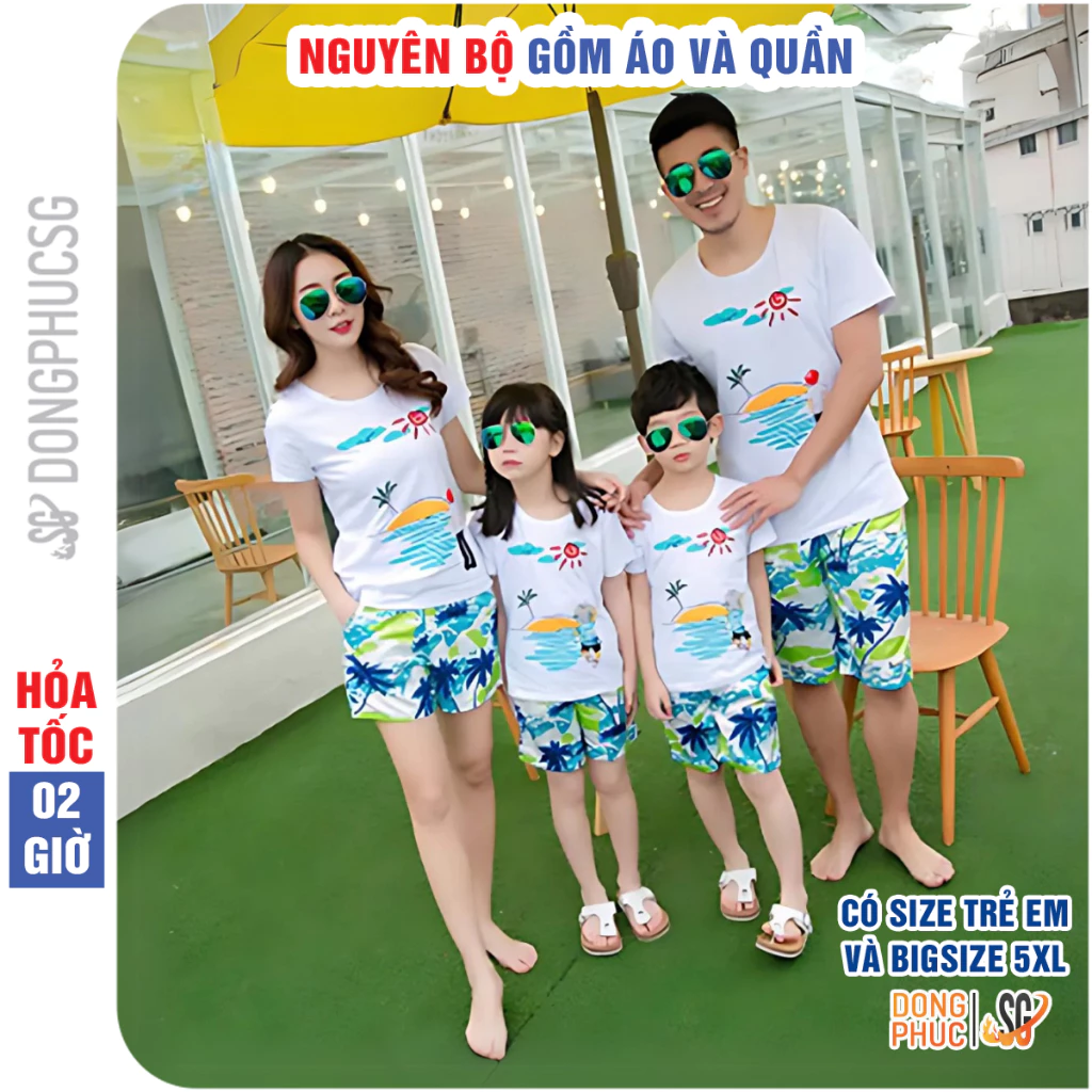 Đồ đi biển gia đình set gồm áo và quần nổi bật cho nam nữ hội nhóm đủ size bé trai bé gái DDB02T08
