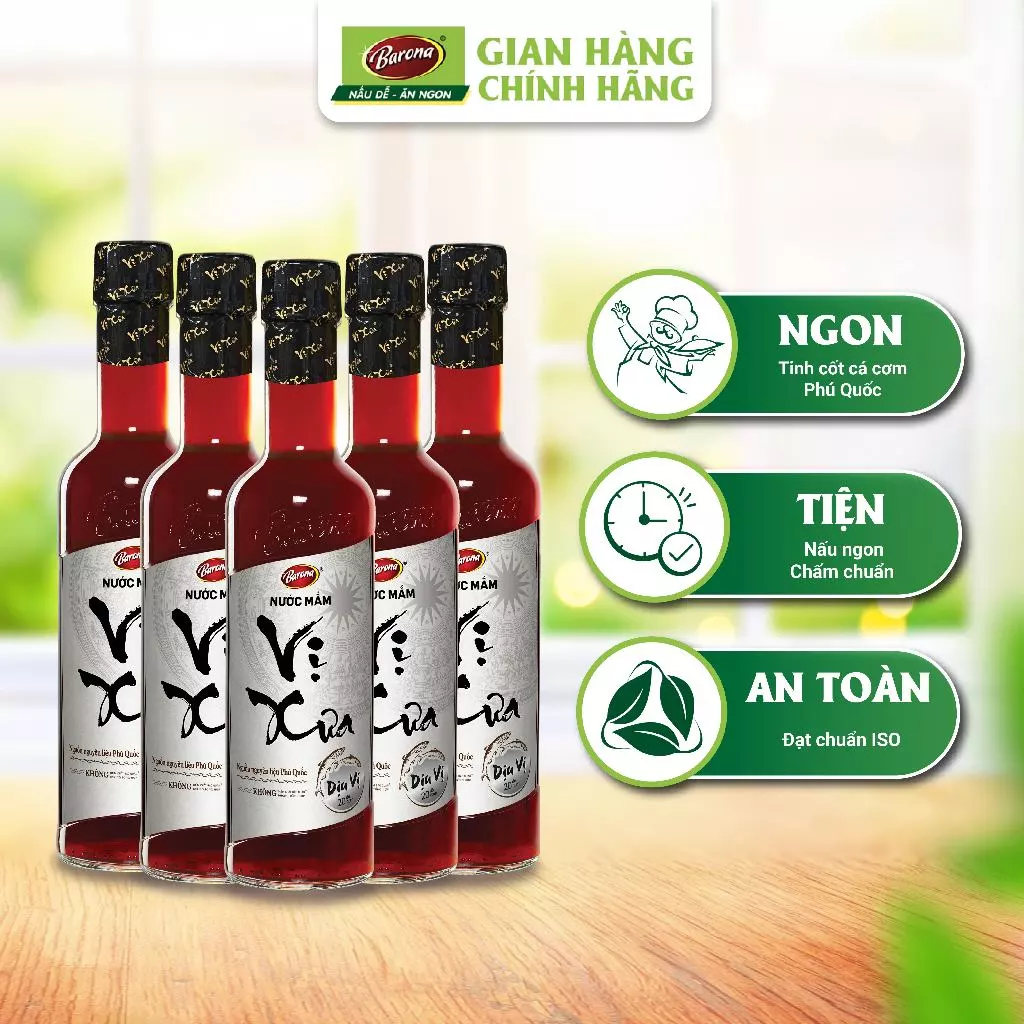 Bộ 5 chai Nước Mắm Cao Cấp Barona Vị Xưa 20 độ đạm, 500ml/chai