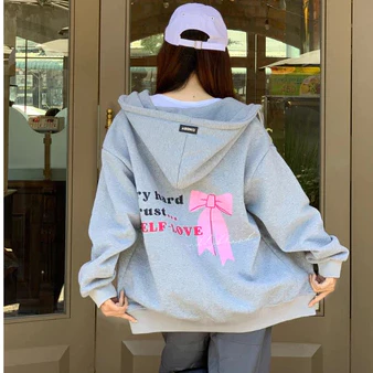 Áo khoác Hoodie zip nỉ nơ hồng form rộng thoải mái Unisex nam nữ mặc được hot trend 2025
