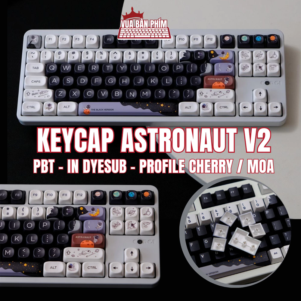 Bộ keycap astronaut v2 phi hành gia cao cấp, 151 nút , chất liệu pbt double shot , in nhiệt Dyesub, phù hợp mọi layout