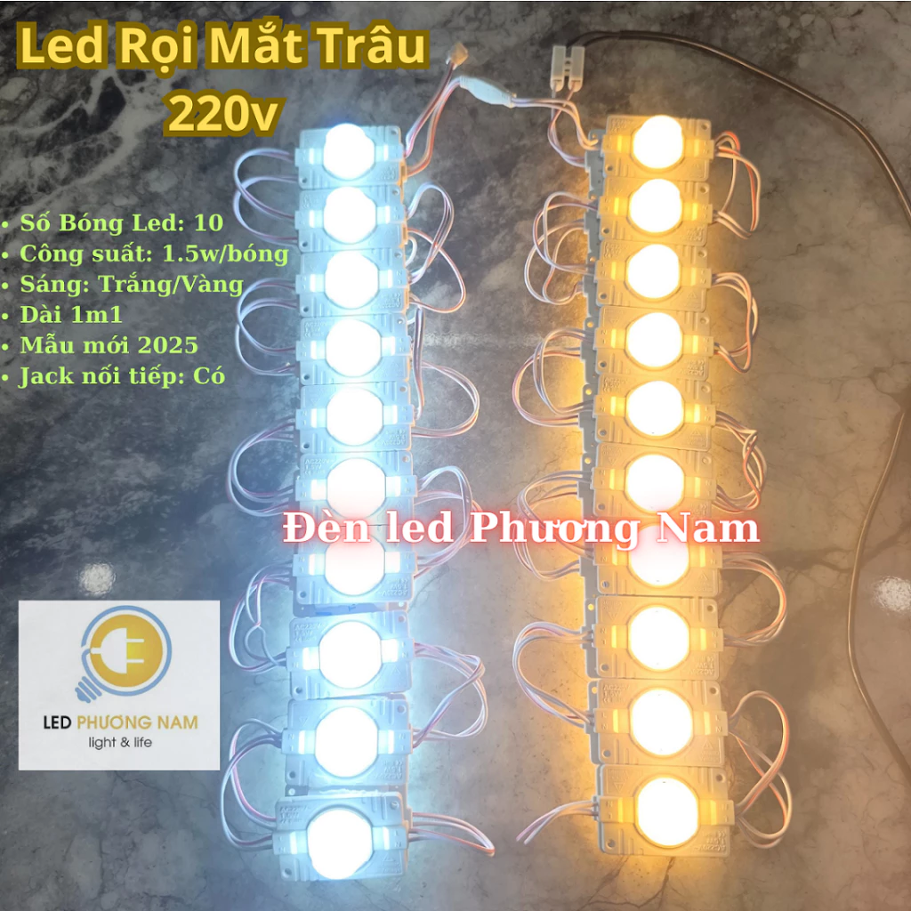 Led rọi mắt trâu 220v điện trực tiếp, led hắt rọi lúp cao siêu sáng 1.5W, 1 dây 10 bóng dài 1m1