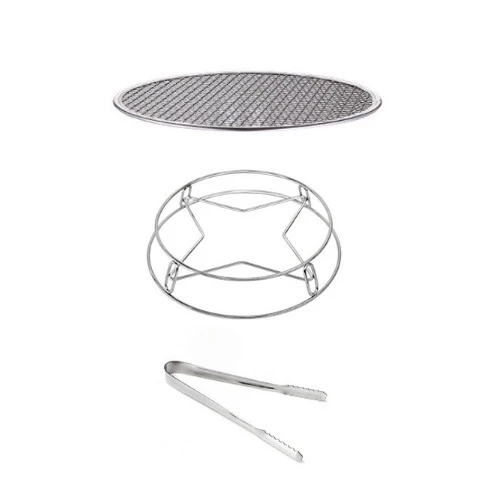 Phụ kiện bếp nướng than không khói HL gồm giá đặt bếp, kẹp gắp và vỉ nướng dạng lưới