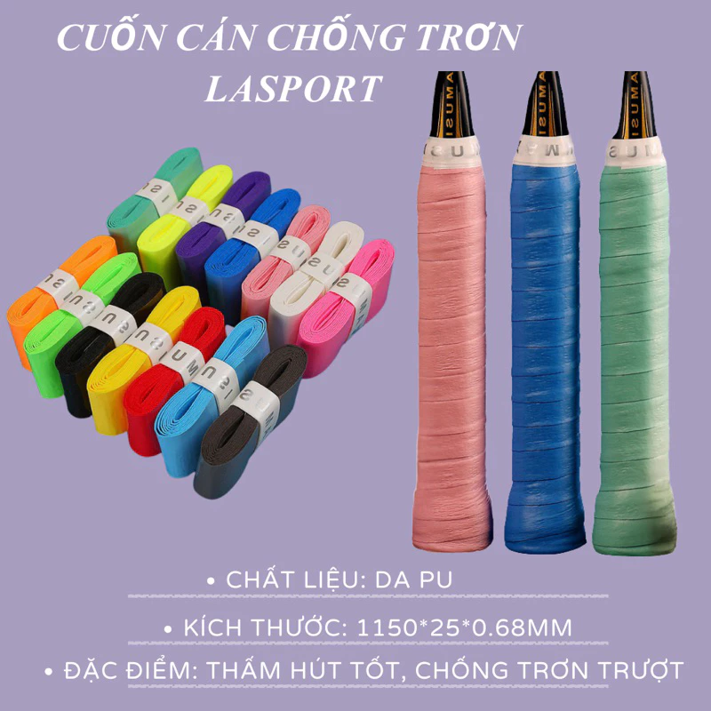 Cuốn cán vợt cầu lông pickleball, cuốn cán cầu lông LASPORT siêu bám tay, chống trơn trượt nhiều màu sắc