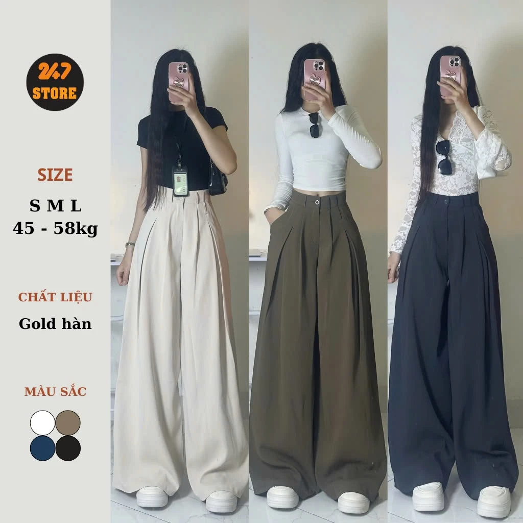 [Ống 38cm] Quần Ống Siêu Rộng Gold Dáng Suông Xếp Ly Ống Rộng Dài Chùm Phủ Chân Quansuong390