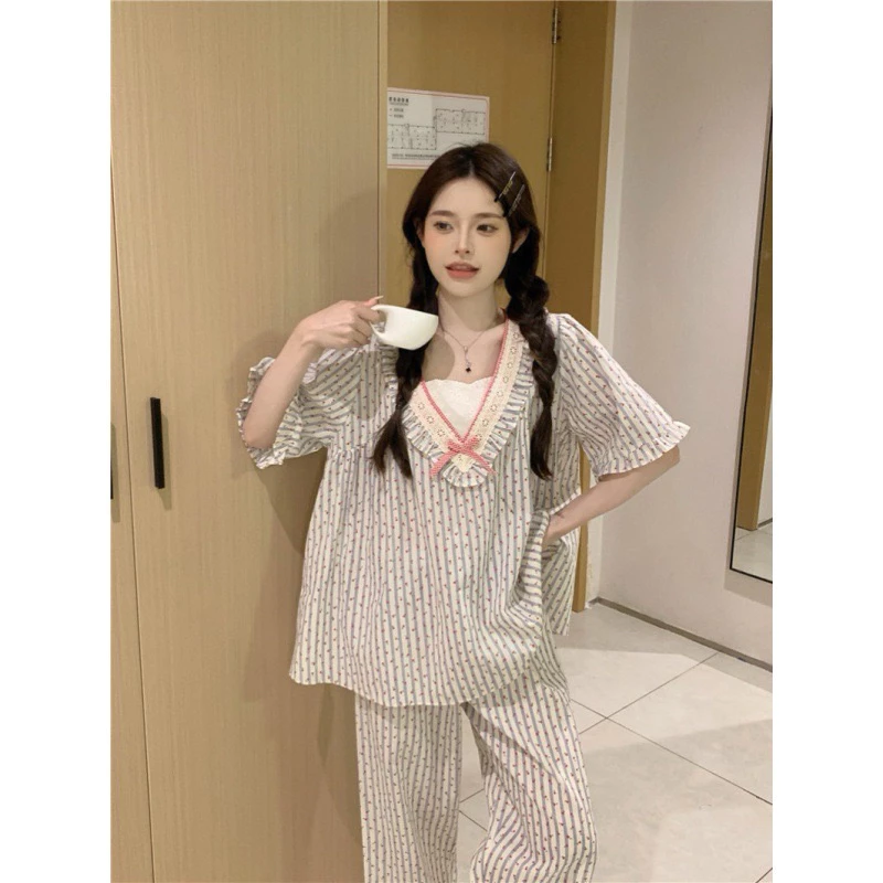 275_Bộ ngủ pijama nữ dài, ngắn tay dáng babydoll cổ bèo ulzzang | Hàng QCCC | 9scat