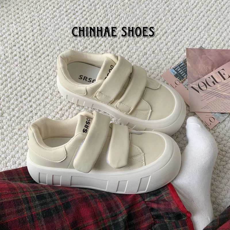 Giày sneaker thể thao bánh mì tăng chiều cao 4cm màu trăng kem chất phao chống thấm nước phong cách trẻ đi học G038