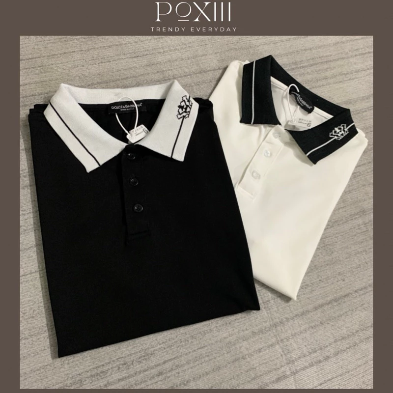 Áo Polo Cổ Dệt Vương Miện Form Chuẩn Hai Màu Đen Trắng - Áo Phông Có Cổ Nam Nữ Vải Gai Dày Dặn