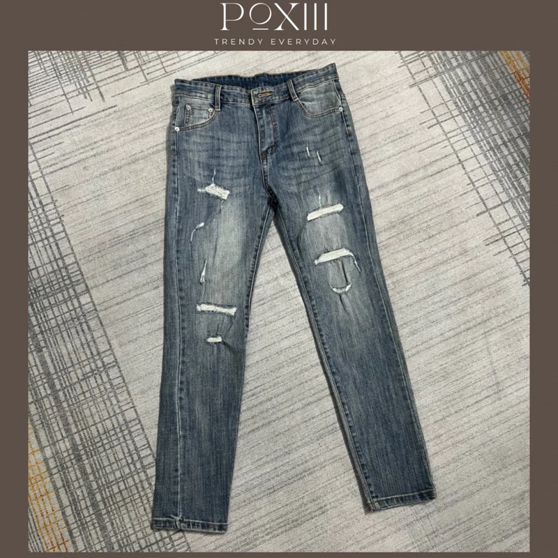 Quần Bò Xanh Wash Rách Dáng Vừa Form Chuẩn - Quần Jeans Nam Nữ Vải Co Dãn Nhẹ