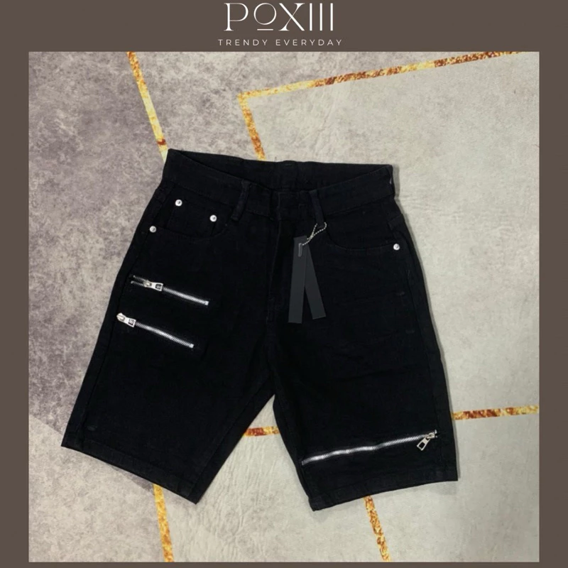 Quần Bò Ngố Đen Mix Ba Khoá Form Chuẩn Dáng Vừa - Quần Jeans Short Nam Nữ Vải Thô Mềm