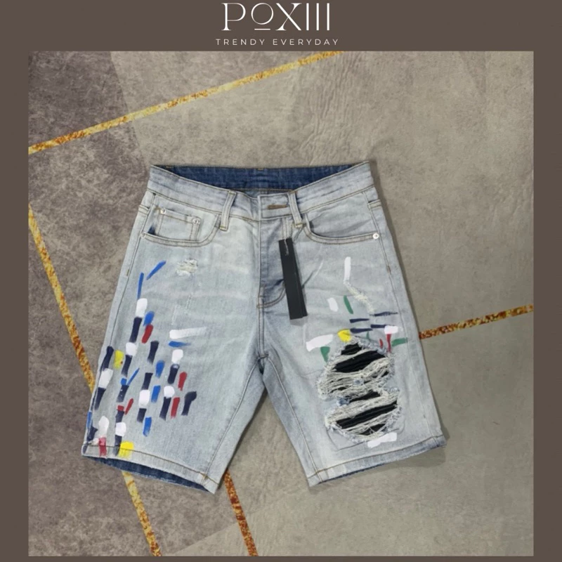 Quần Bò Cộc Xanh Nhạt Vá Da Vảy Sơn Bảy Màu Form Chuẩn - Quần Jeans Ngố Nam Nữ Vải Co Dãn Nhẹ