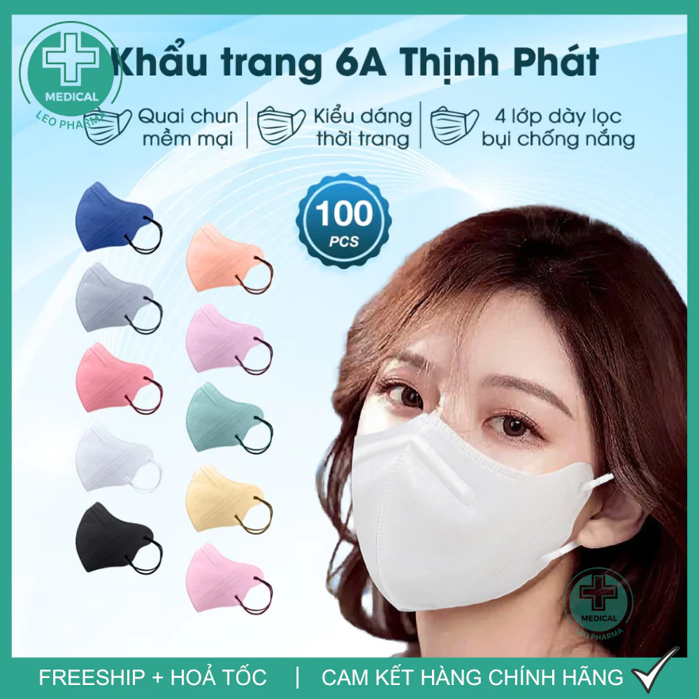 [Set 100 Cái] Khẩu Trang 6A Thịnh Phát Chính Hãng 4 Lớp Kháng Khuẩn, Lọc Bụi Mịn Chống Tia UV