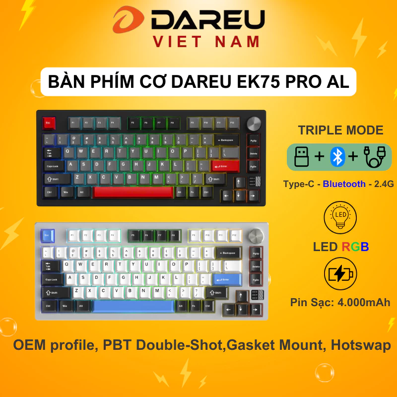 Bàn phím cơ DAREU EK75 PRO AL Black Red / White Blue ( Cloud switch , Hotswap)