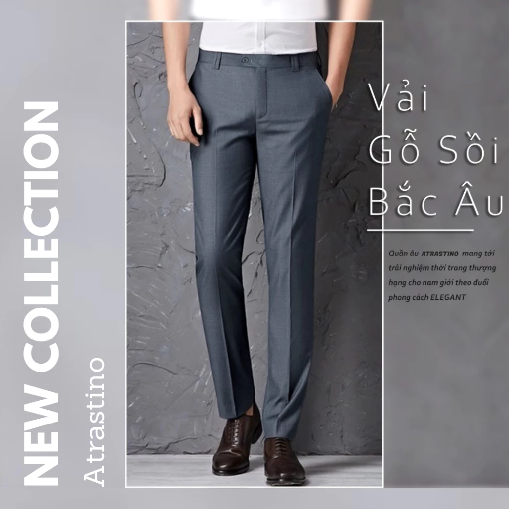 Quần Tây Nam Cao Cấp Atrastino VNXK vải Cotton Lạnh Không Nhăn, Không Xù, Co Dãn Nhẹ, Thanh Lịch QA005 (bản mới)