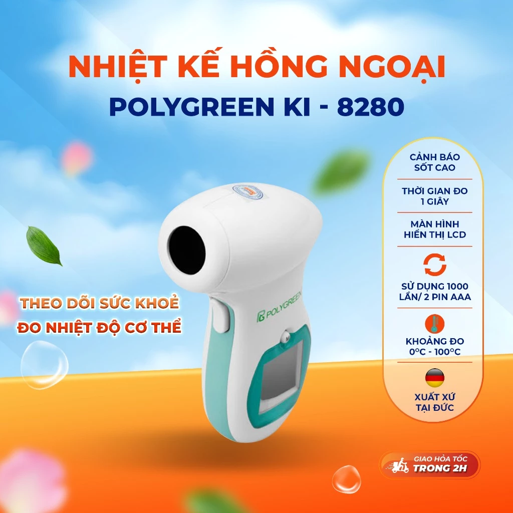Nhiệt kế hồng ngoại Polygreen KI - 8280 - Đo Nhiệt Độ Cơ Thể, Theo Dõi Sức Khỏe - Xuất Xứ Tại Đức