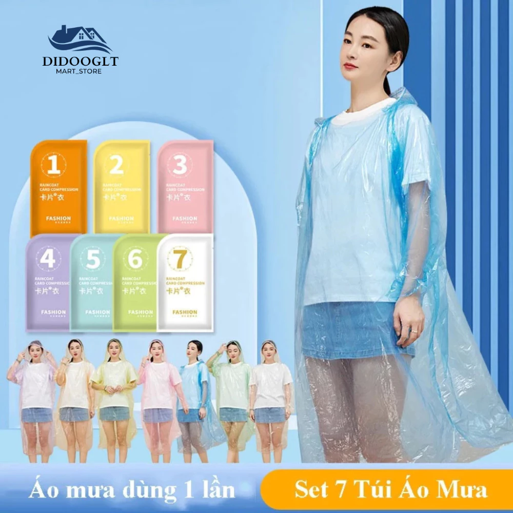 Bộ 7 Áo Mưa Dùng Một Lần DIDOOGLT Đóng Gói Nhỏ Gọn Chống Thấm Nước