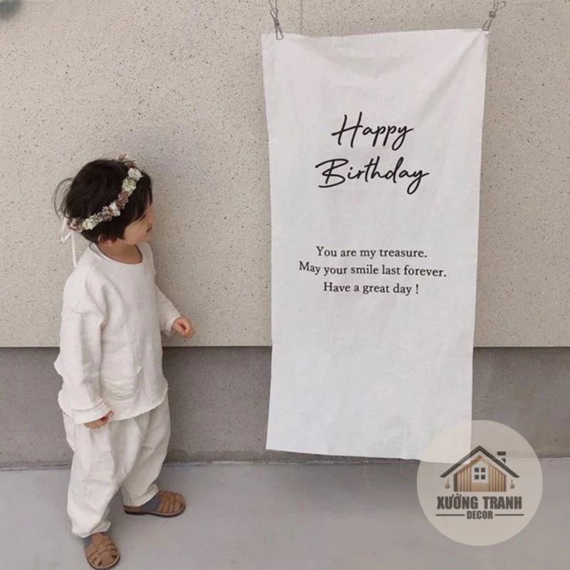 Phông nền sinh nhật phong cách hàn quốc 45x90cm XƯỞNG TRANH DECOR Chất Liệu Canvas
