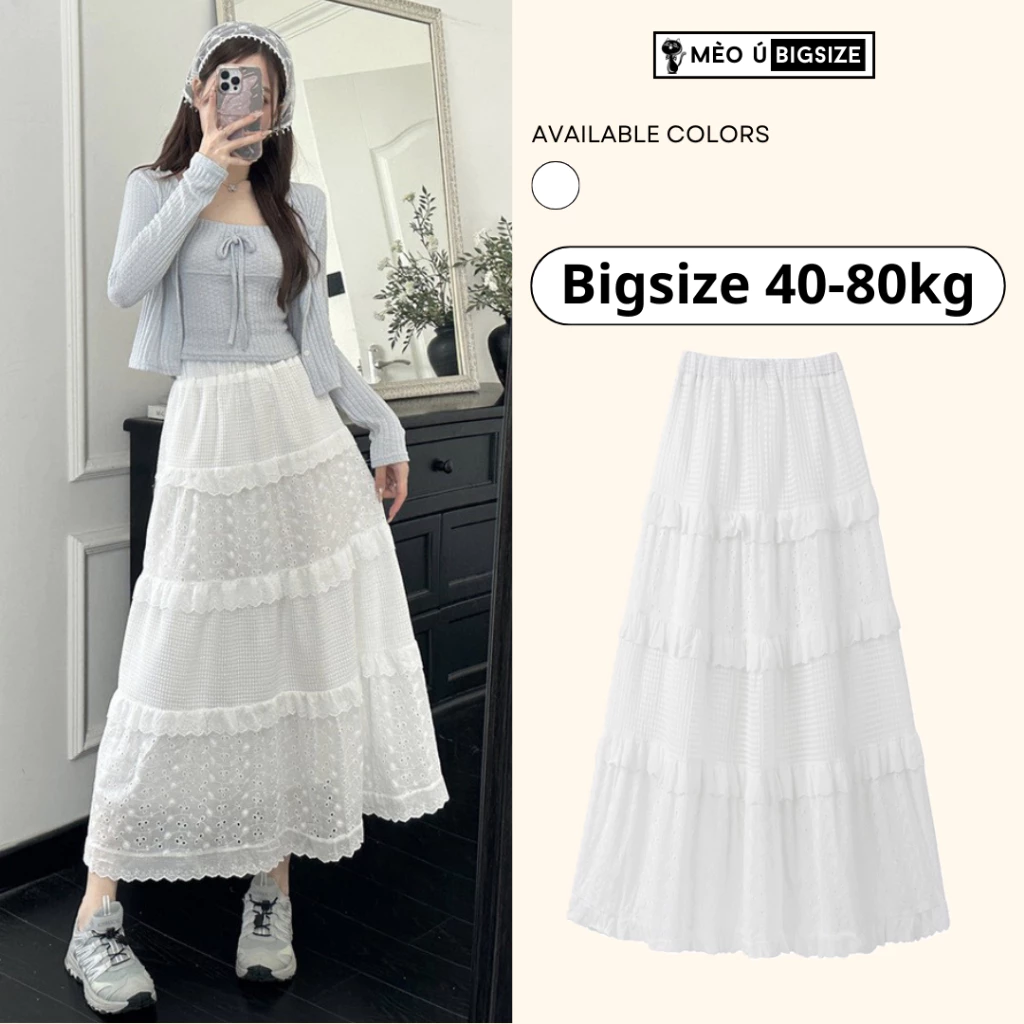 Chân váy nữ BIGSIZE chân váy midi phối ren viền xếp tầng 2 lớp 5927