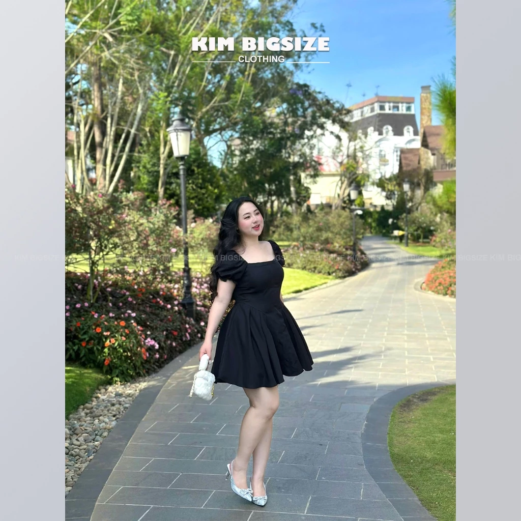 Đầm nữ chiết eo tay phồng bigsize(55-90kg) [KimBigsize]