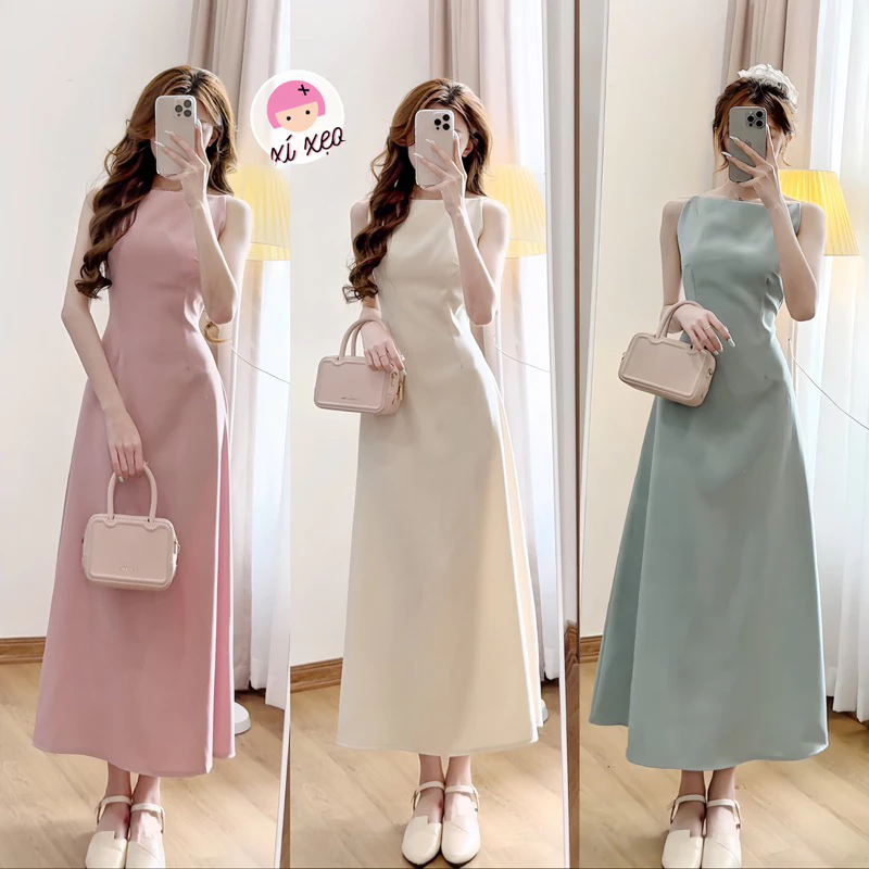 Váy cổ thuyền XIXEOSHOP dáng dài xòe chất chéo hàn quốc - V172