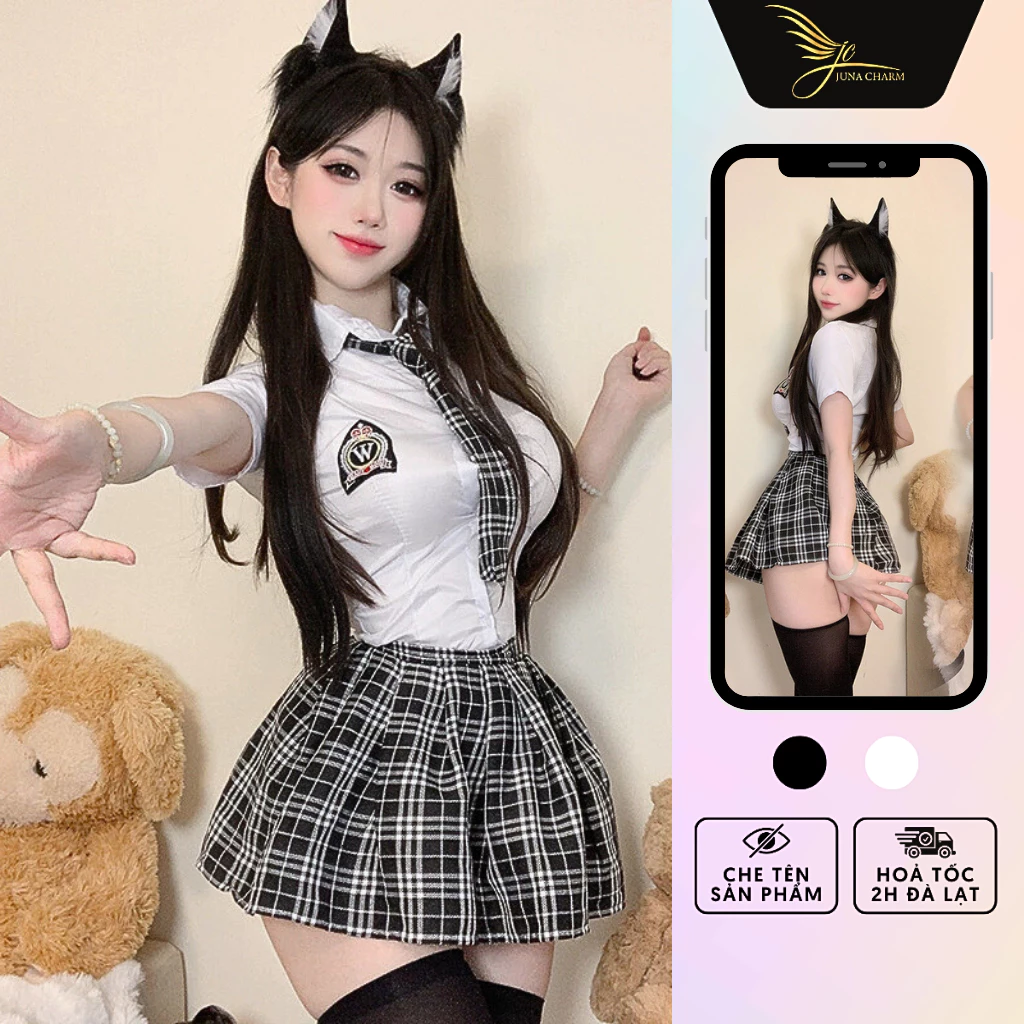 Cosplay Học Sinh, Bồ Đồ Ngủ Sexy JUNA Dành Cho Nữ Thời Trang Đồ Ngủ Chất Liệu Polyester Cao Cấp Họa Tiết Sọc Carô/SP650