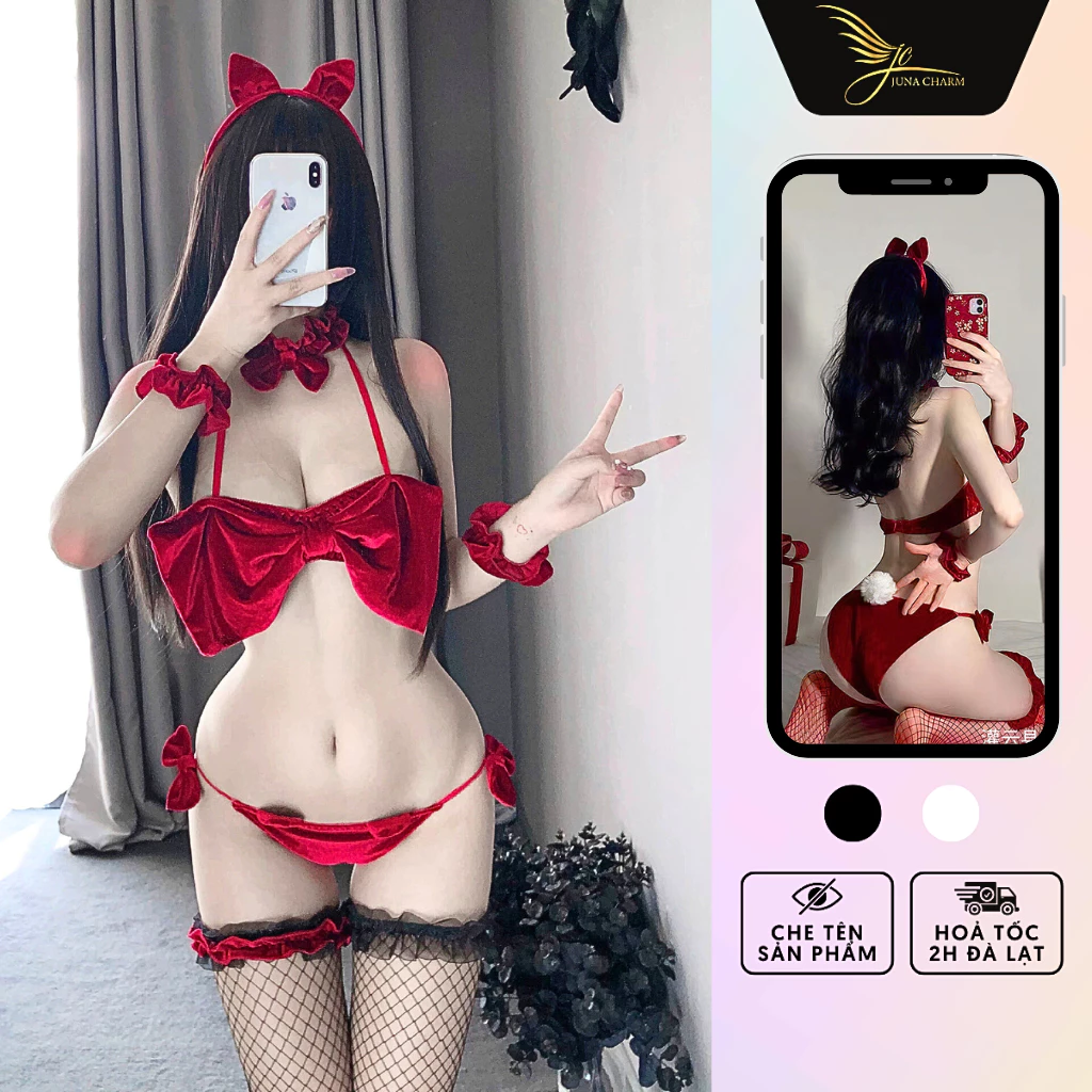 Cosplay Nàng Thỏ, Đồ Hóa Trang Sexy JUNA Freesize Thời Trang Đồ Ngủ Dành Cho Nữ Chất Vải Nhung Cao Cấp, Màu Đỏ/SP2424A