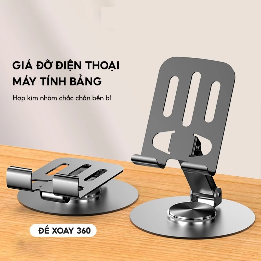 Giá kệ đỡ điện thoại hợp kim nhôm cao cấp xoay 360 độ để bàn xem phim livestream gấp gọn cho điện thoại máy tính bảng