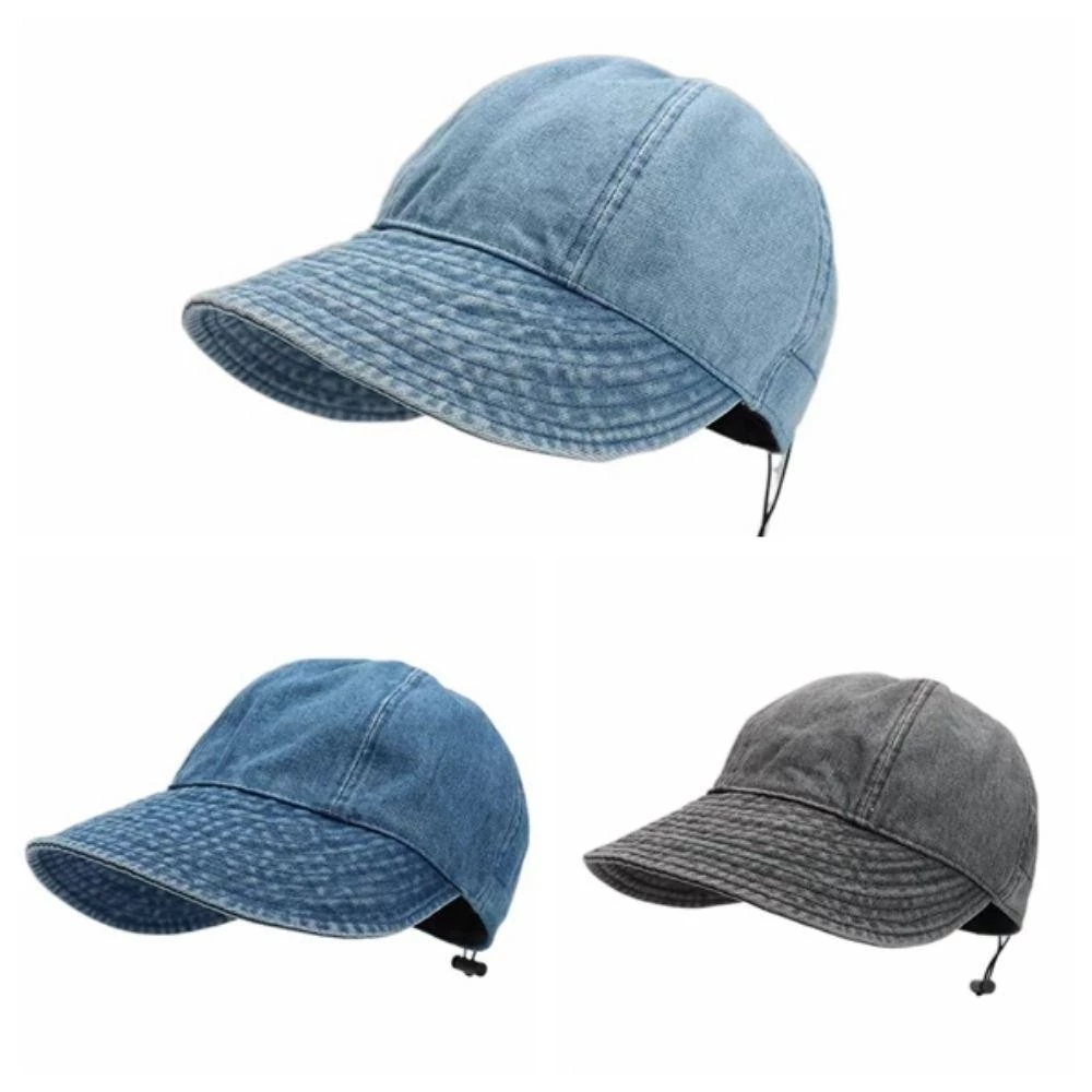 【Hwang】Mũ bóng chày Denim Vải du lịch - Mũ chống nắng denim có dây kéo co giãn thời trang