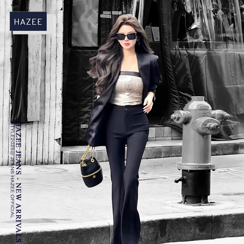 Quần ống loe HAZEE lưng cạp cao 1 cúc vải tuyết mưa không nhăn xù nữ dài suông loe culottes
