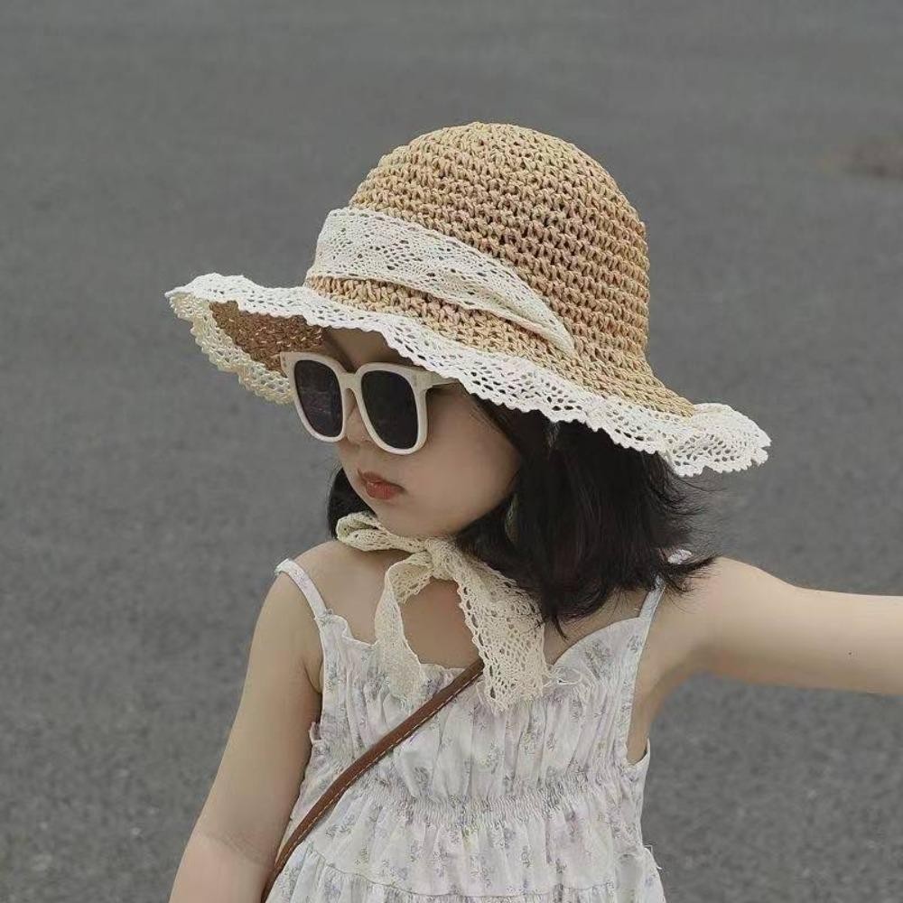 【Hwang】 Mũ Cói Chống Nắng Cho Bé Rộng Vành Có Thể Gập Lại, Buộc Dây Chống Tia UV Người Cá Mũ Mùa Hè 2025