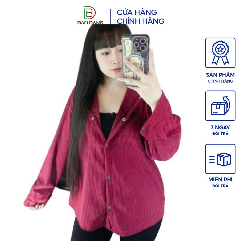 Áo khoác nhung gân chống nắng kiểu trơn cúc bấm có nón trùm đầu form rộng, nón to Bảo Đăng.