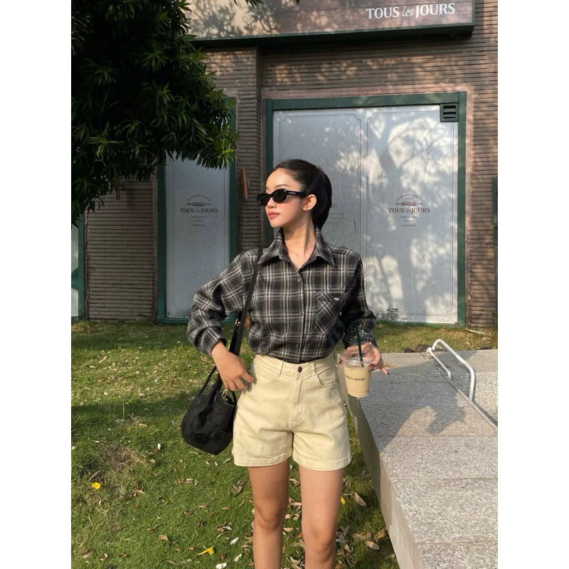 Quần short jeans nữ lưng cao co giãn URATV