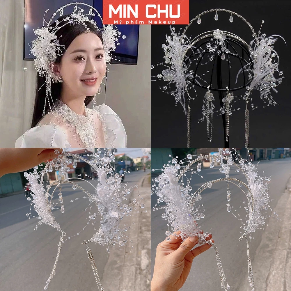 Bờm cài tóc cô dâu kèm bông tai  giá  tại xưởng