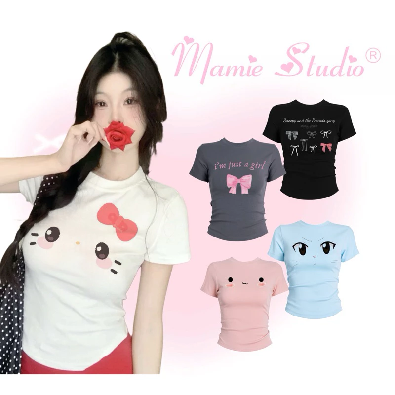 Áo thun in hình MaMie form ôm body cho nữ, baby tee đủ màu chất cotton co giãn thoải mái.