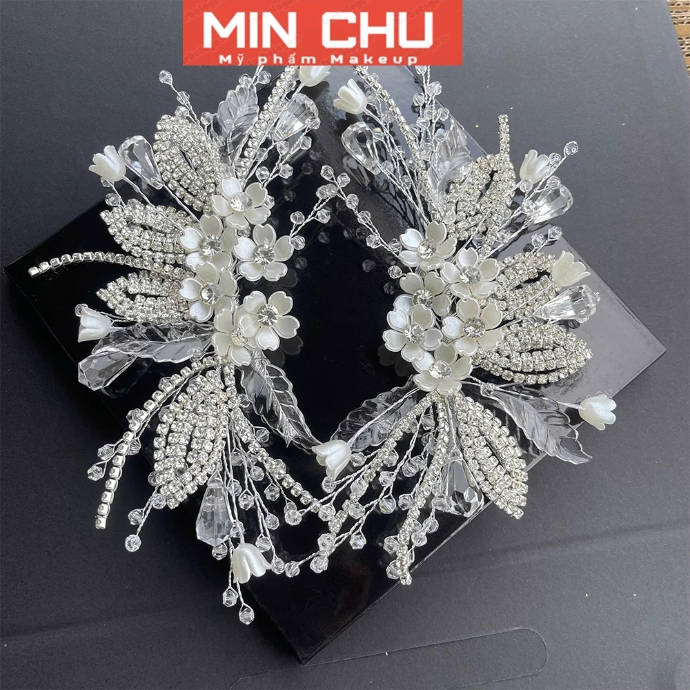 Set 2 Hoa cài tóc pha lê sáng đẹp. phụ kiện cài tóc cô dâu ngày cưới