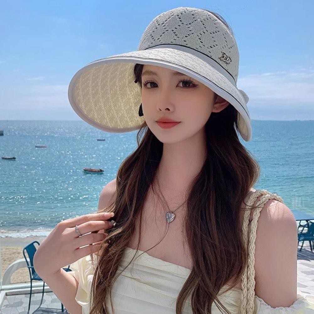 【Hwang】Mũ Cói Hở Chóp Rộng Vành Chống Nắng/Tia UV  -  Nón Đi Biển Thời Trang Mùa Hè Cho Nữ