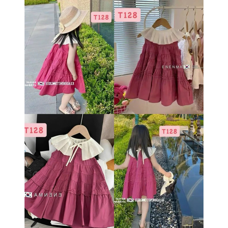 Váy bé gái sát nách cổ bèo mặc hè siêu mát size cho bé từ 8-26kg T128