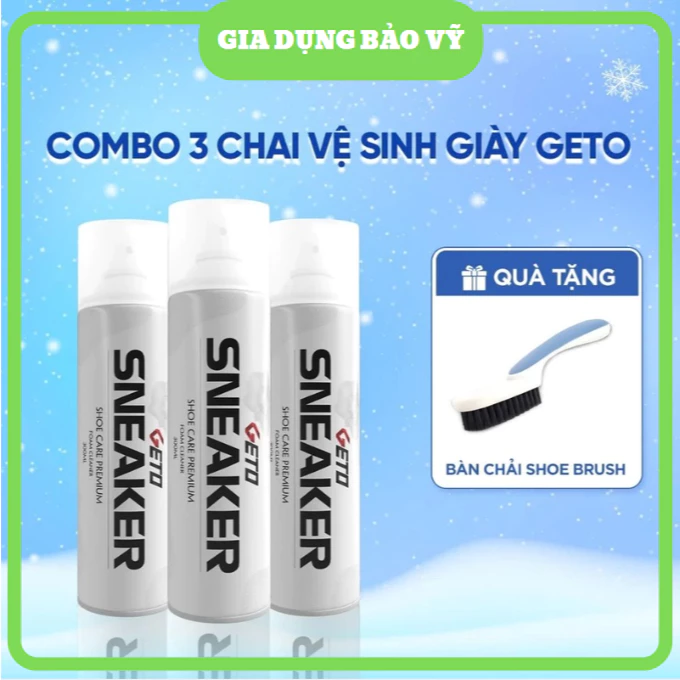 [Combo 3] Chai Xịt Tạo Bọt Vệ Sinh Giày Sneaker Kèm 01 Bàn Chải Đánh Giày Shoe Brush