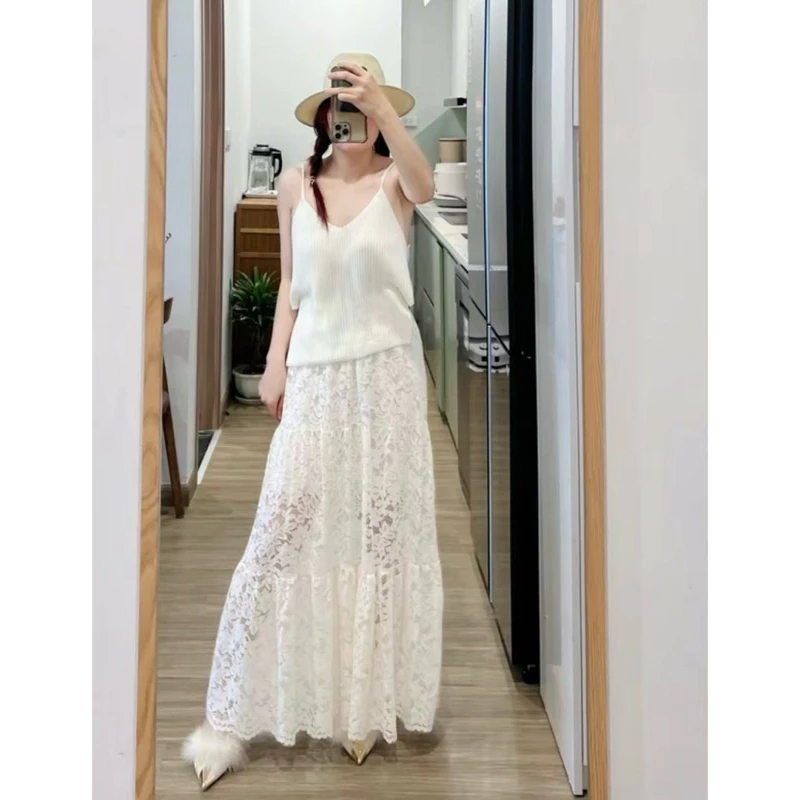 V8-{SANSAN}-Bản Cạp Chun-Chân Váy Ren Ba Tầng Tiểu Thư Hàn Quốc Siêu Xinh-Dễ Mặc,Dễ Phối-Vintage
