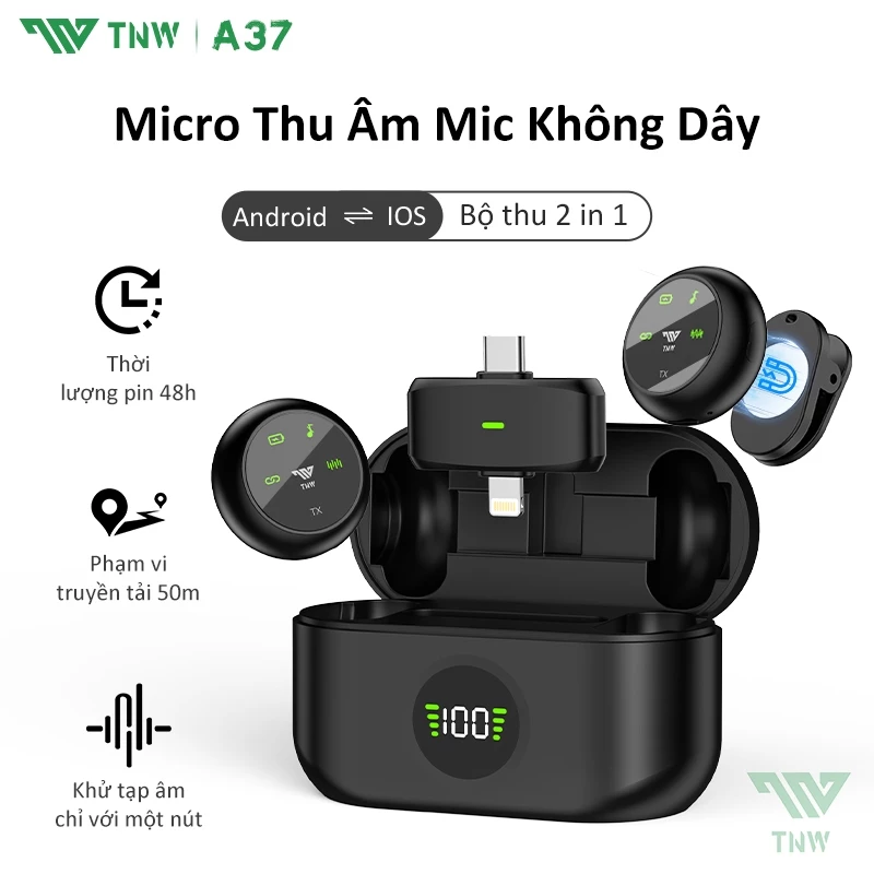 TNW A37 Micro Thu âm Không Dây Micro Livestream Micro Không Dây Cài Áo Thu Âm,Ghi âm không dây Clip on Mic