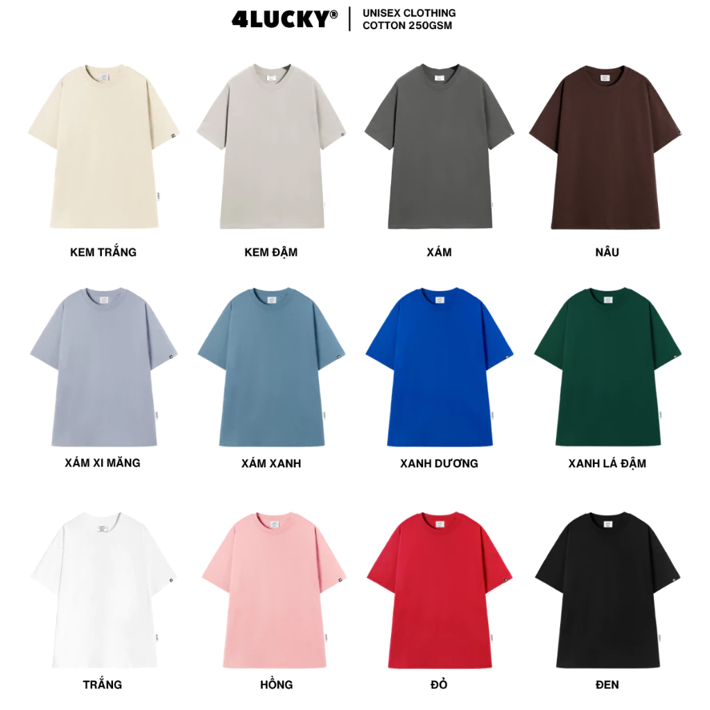 Áo Thun Trơn 250GSM Unisex 4Lucky 16001 - Form Rộng Oversize Streetwear