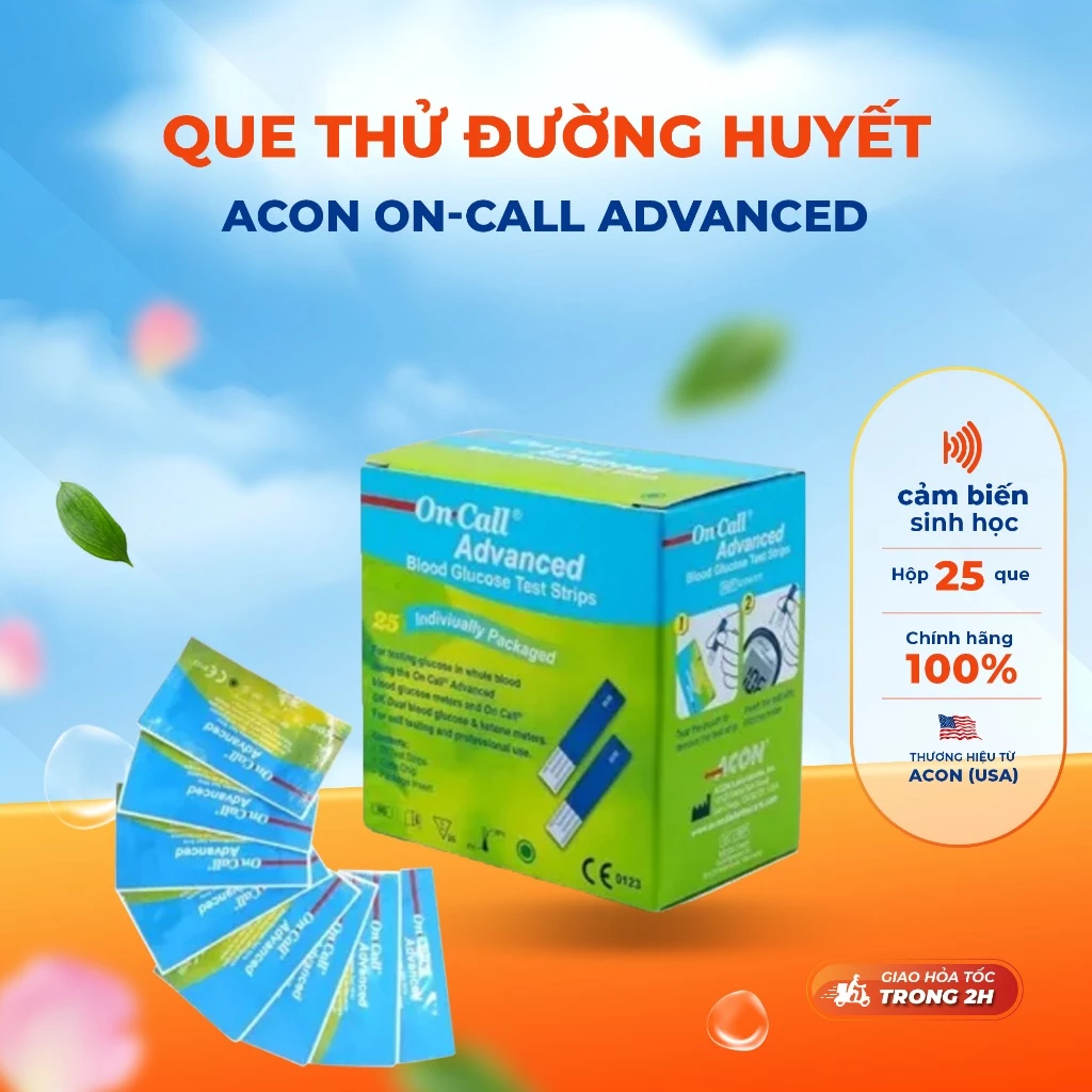 Que thử đường huyết On-call Advanced chính hãng - Dùng cho máy On-Call Advanced – Chính xác, an toàn, dễ sử dụng