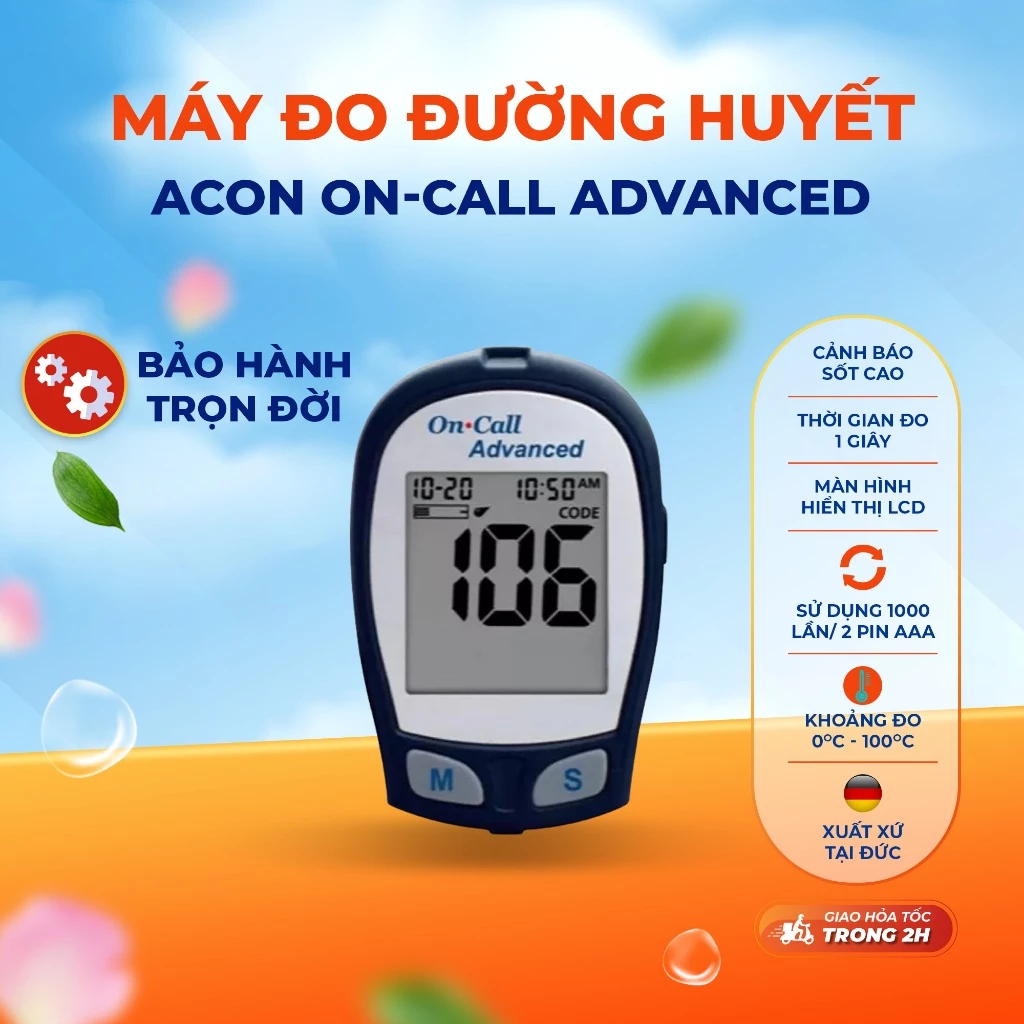 Bộ Máy Đo Đường Huyết Acon On-Call Advanced Tặng 25 Que Thử Bảo Hành Trọn Đời - Độ Chính Xác Cao